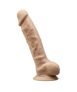 Silexd Vibrating Dildo With LRS Remote Control And Suction Cup Standing On A White Background