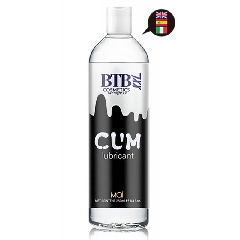 BTB Cum Water-based Lubricant 250ml Bottle Standing With A UK Flag