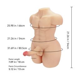 Channing Realistic Male Torso Sex Doll Standing On A White Background With All its Sizes And Dimentions