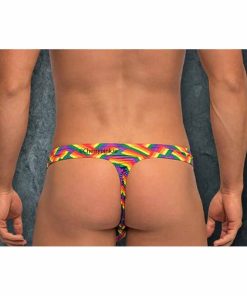 Male Power Rainbow Pride Flag Thong On A Model From The Back