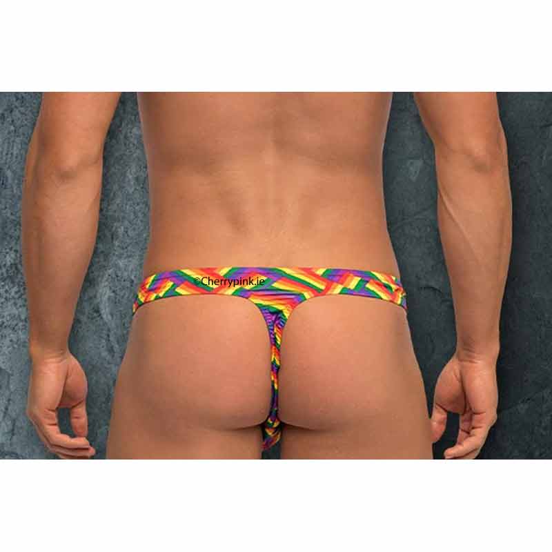 Male Power Rainbow Pride Flag Thong On A Model From The Back