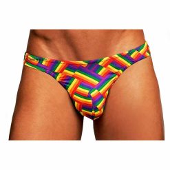 Male Power Rainbow Pride Flag Thong From The Front