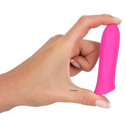 Sweet Smile Rechargeable Power Bullet held between a finger and thumb of a female hand.