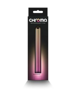 Chroma Sunrise Large Bullet Vibrator In its Display Box From Behind on a White Background