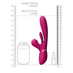 Vibe Kura Thrusting G-Spot Vibrator And Pulse Wave Stimulator beside a can and lipstick and its sizes.