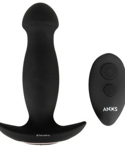 The black vibrator that moves in and out while vibrating on the prostate standing on a white background