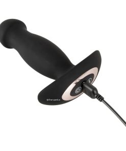 The Black Prostate Anal Massager with the Rechargeable cable plugged in.