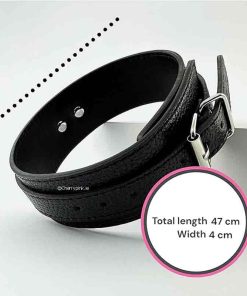 Black Bondage Collar and Lead and its sizes.