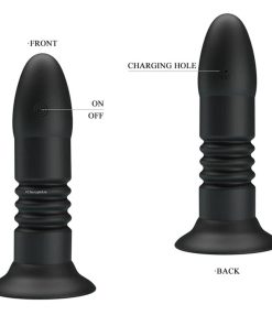 Two Pretty Love anal sex toys standing together with information on how they work