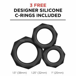 Three Cock Rings that come with the black male masturbator