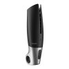 The black and silver male sex toy standing on a white background side view