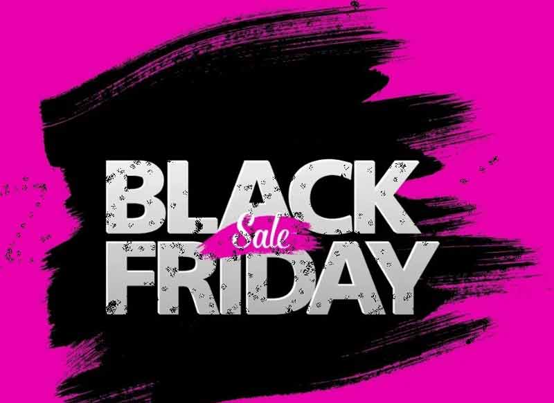 Black Friday Bargain Day Sale in silver letters on a black and pink background Blog Photo For Cherry Pink
