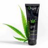 The Lube Tube Cannabis Orgie Gel standing on a white background with a green cannabis leaf