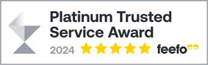 Platinum Trusted Service Award 2024 Five Gold Stars Feefo Award to Cherry Pink