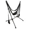 Side view of the sex black free standing swing