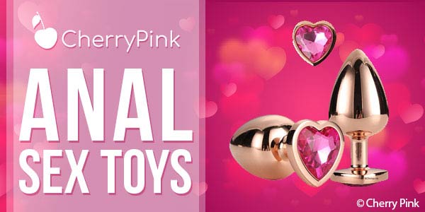 Cherry Pink anal sex toys love heart Dimond base on a rose butt plug