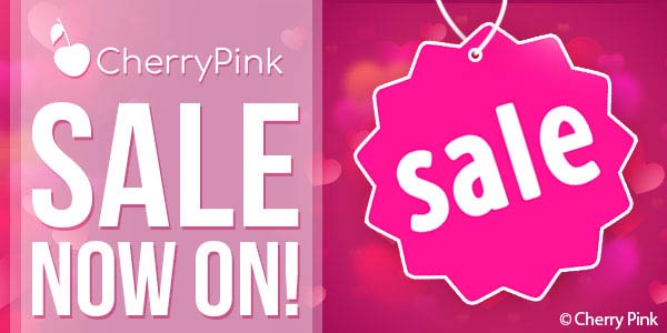 Cherry Pink Sale Now On wrote in white with a pink and white sale badge.