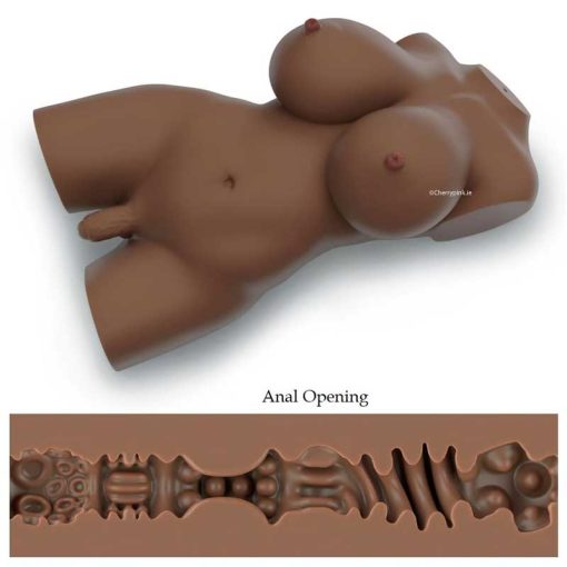 The textured insides of the sex toy doll with penis