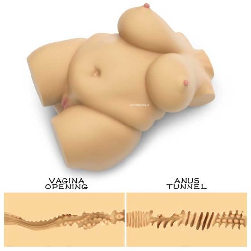 The sex toy doll showing the inside texture with a cutaway view