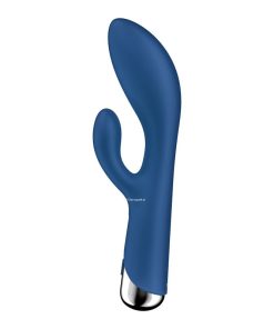 The side of the blue vibrator standing on a white background