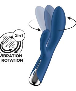 The Satisfyer Spinning Rabbit Vibrator Blue 1 Sex Toy With Arrows Showing Rotation