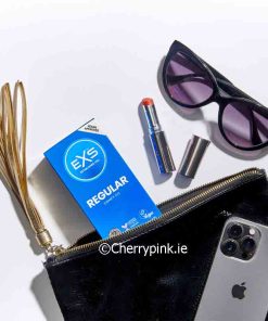 EXS Regular Condoms, Sunglass, Lipstick Vibrator, Whip and iPhone in a Handbag