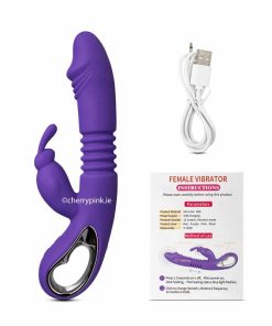 The purple sex toy standing with all its information