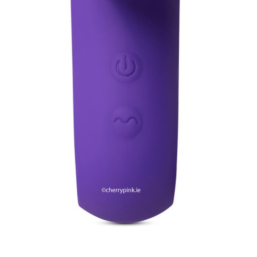 The Handle With Two Buttons On The Purple Thrusting Rabbit Vibrator With Heating Function