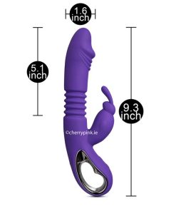 Purple Thrusting Rabbit Vibrator With Heating Function Standing With Its Sizes