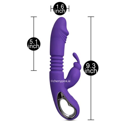 Purple Thrusting Rabbit Vibrator With Heating Function Standing With Its Sizes