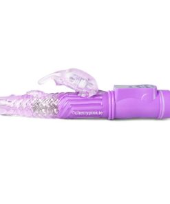 USB Rechargeable Purple Rabbit Pearls Vibrator lying on its side