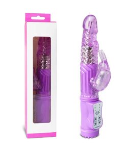 USB Rechargeable Purple Rabbit Pearls Vibrator With Its Display Box