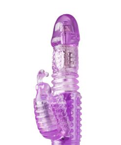 The top of the USB Rechargeable Purple Thrusting Butterfly Pearls Vibrator