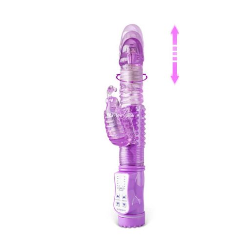 USB Rechargeable Purple Thrusting Butterfly Pearls Vibrator Moves Up And Down