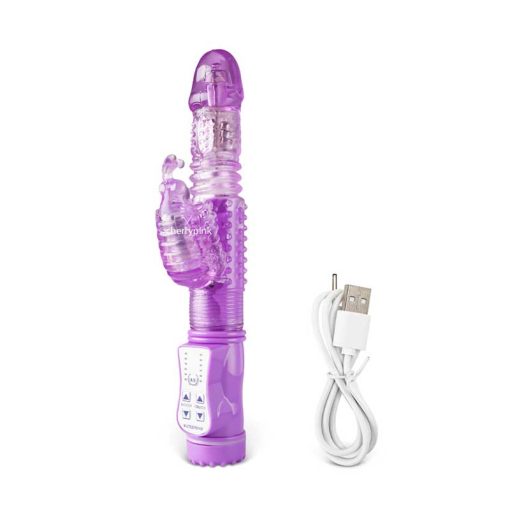 USB Rechargeable Purple Thrusting Butterfly Pearls Vibrator