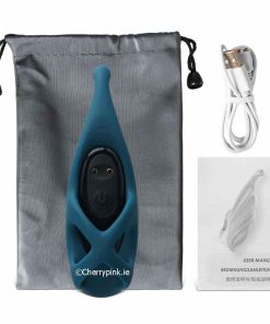 Grey storage bag and leaflet with the finger sex toy