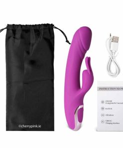 Rechargeable and Waterproof Silicone Rabbit Vibrator With Black Storage Bag and USB Charging Cable