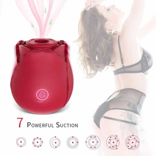 The Clitoral Rose Massager with Intense Suction Standing with a Women Dressed in Lingerie