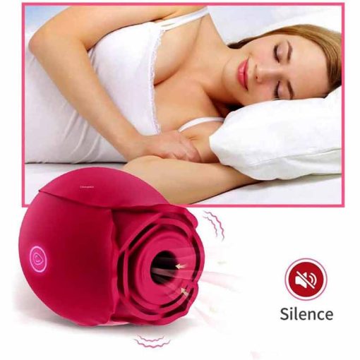 The clitoral sucking vibrator and a lady in bed with a silence sign