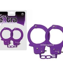 Sex Extra Metal Bondage Handcuff in Purple with the outer packet.