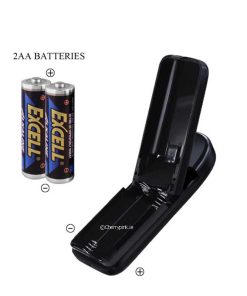 Two AA Batteries and black open remote control.