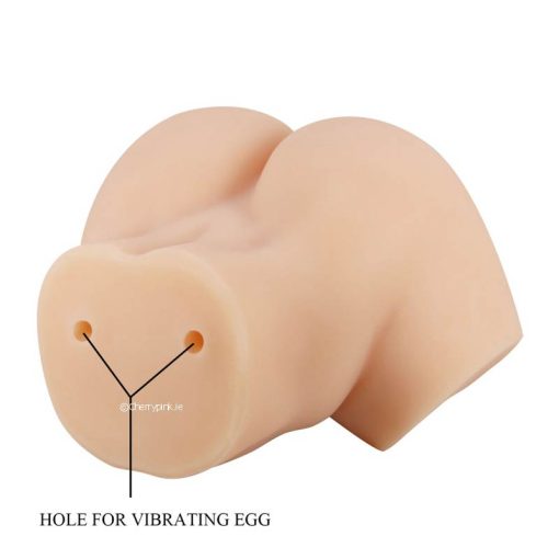 A black line showing when the holes are for the vibrating egg on the flesh colour masturbator