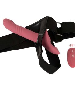 Strap-On Harness Set With Thrusting Vibrator on a White Background