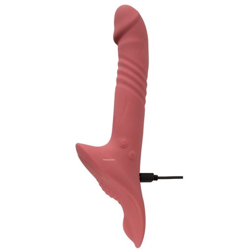 The pink Strap-on dildo plugged and charging