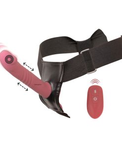 A side view of the Strap-on in its harness showing up and down motion