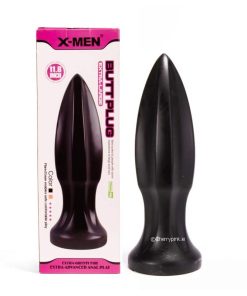 X-MEN Extra Large Tapered Butt Plug in Black with its outer box.