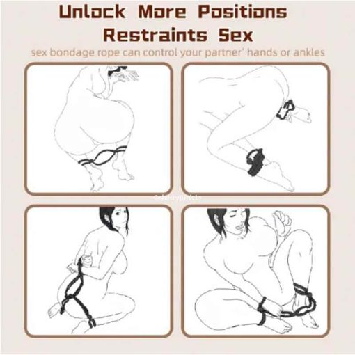 Adjustable Black Polyester Bondage Handcuff Rope With Instructions in Pictures