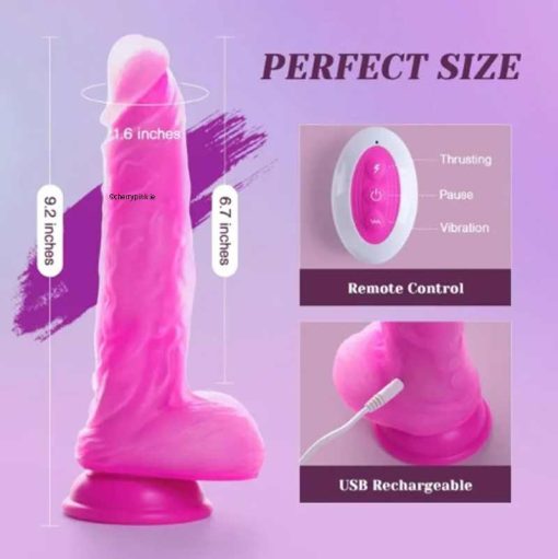 The Remote-Controlled Rechargeable Thrusting Vibrator Plugged in to Its Charging Cable